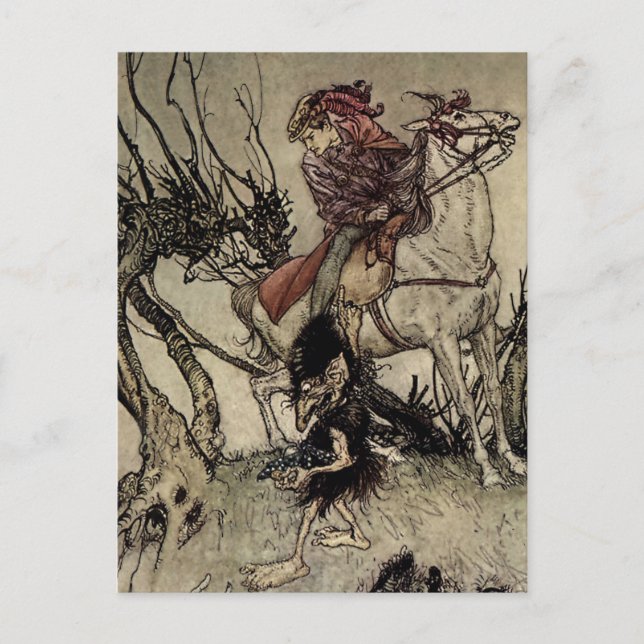 “The Knight and Gnome” by Arthur Rackham Postcard (Front)
