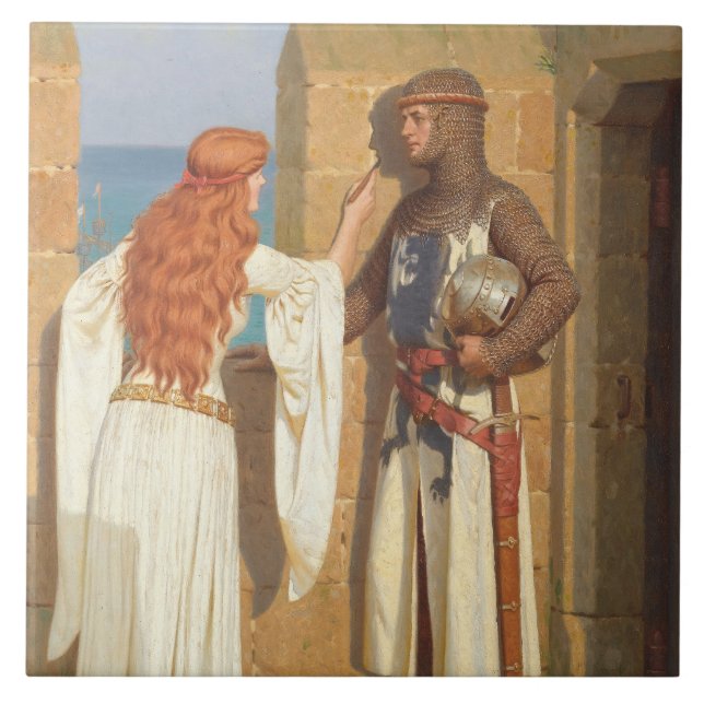 The Knight's Shadow (by Edmund Blair Leighton) Ceramic Tile (Front)