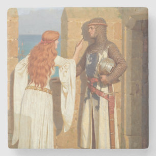 The Knight's Shadow (by Edmund Blair Leighton) Stone Coaster