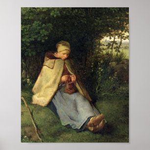 The Knitter Seated Shepherdess Jean Millet Poster
