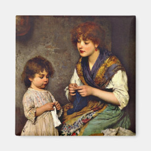 The Knitting Lesson, Eugene de Blaas artist Magnet