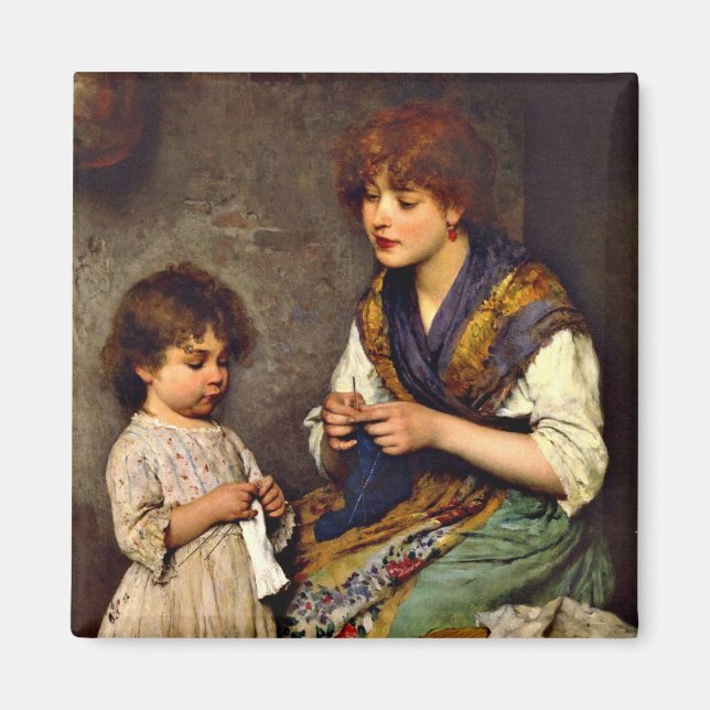 The Knitting Lesson, Eugene de Blaas artist Magnet (Front)