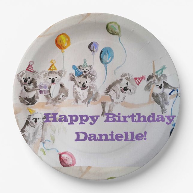 The Koala Bears Birthday Party Girls Paper Plate (Front)