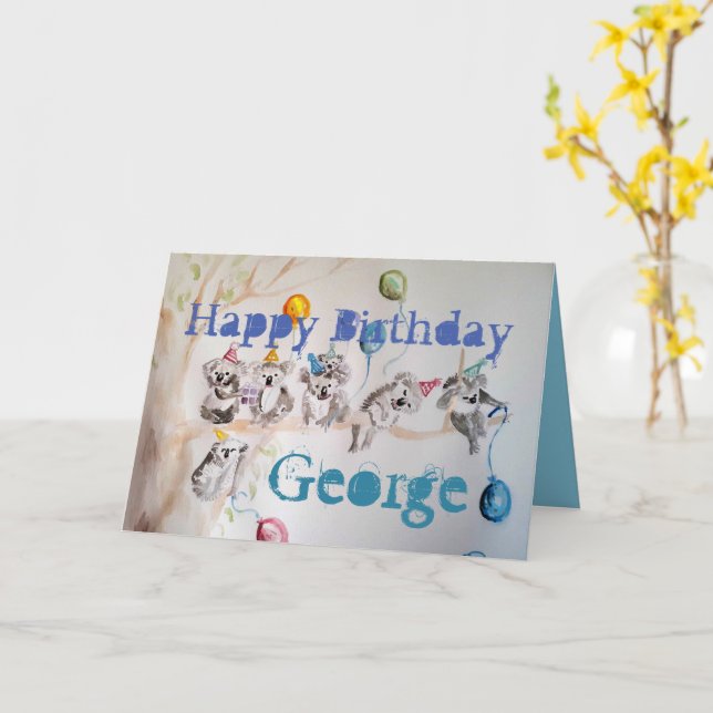 The Koala's Birthday Party Watercolour Childs Card (Yellow Flower)