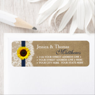 The Kraft, Lace & Sunflower Collection - Navy Return Address Label