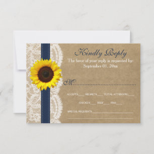 The Kraft, Lace & Sunflower Collection - Navy RSVP Card