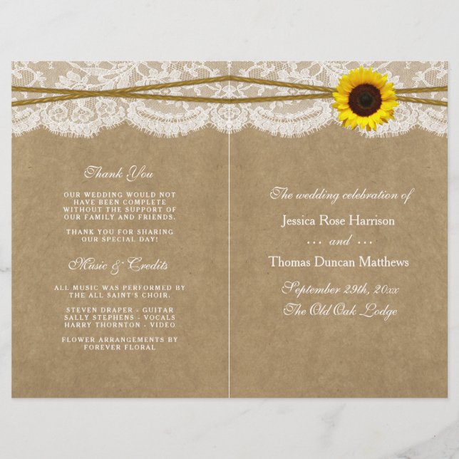 The Kraft, Lace & Sunflower Collection Programs (Front)