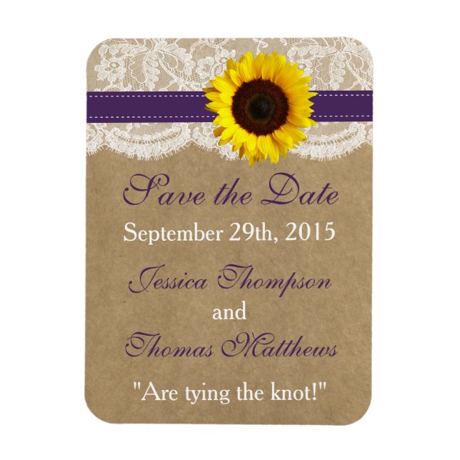 The Kraft, Lace & Sunflower Collection - Purple Magnet (Vertical)