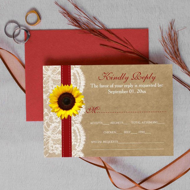 The Kraft, Lace & Sunflower Collection - Red RSVP Card (Creator Uploaded)