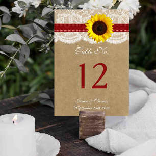 The Kraft, Lace & Sunflower Collection - Red Table Number