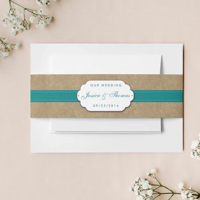 The Kraft, Lace & Sunflower Collection - Teal Invitation Belly Band (Creator Uploaded)