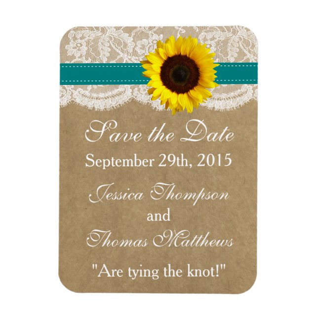 The Kraft, Lace & Sunflower Collection - Teal Magnet (Vertical)