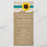 The Kraft, Lace & Sunflower Collection - Teal Program<br><div class="desc">The Kraft, lace and sunflower collection is a stunning design featuring a lovely rustic Kraft paper effect background with a romantic vintage white lace effect trim finished with a stunning sunflower and a teal ribbon effect. These programs can be personalised for your special occasion and would make the perfect template...</div>