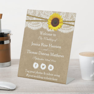 The Kraft, Lace & Sunflower Wedding Collection Pedestal Sign