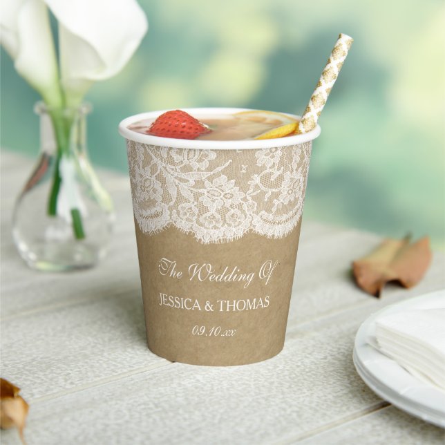 The Kraft & Lace Wedding Collection Paper Cups (Insitu)