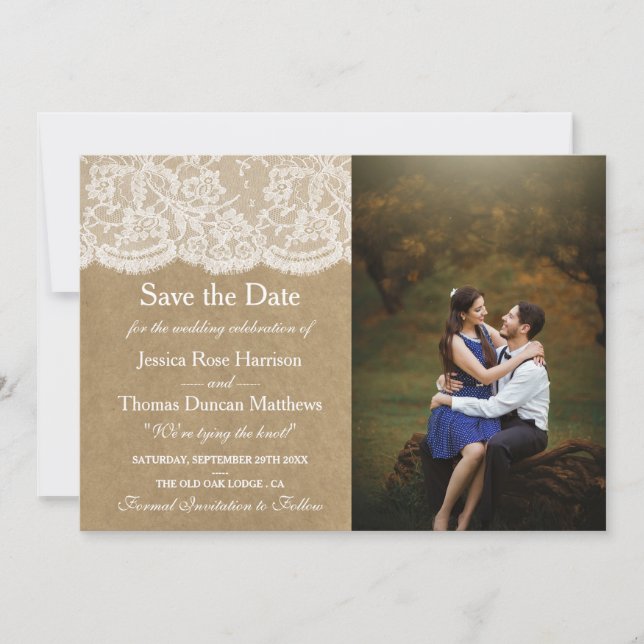 The Kraft & Lace Wedding Collection Photo Save The Date (Front)
