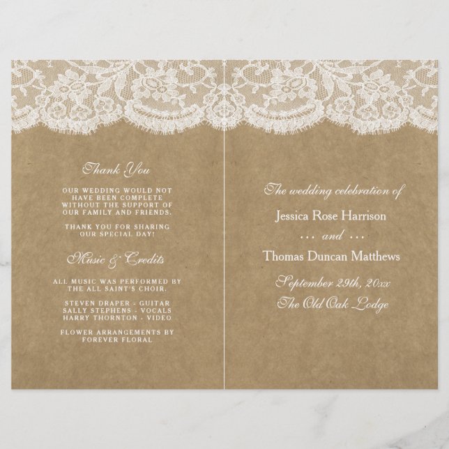 The Kraft & Lace Wedding Collection Programs (Front)