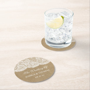 The Kraft & Lace Wedding Collection Round Paper Coaster
