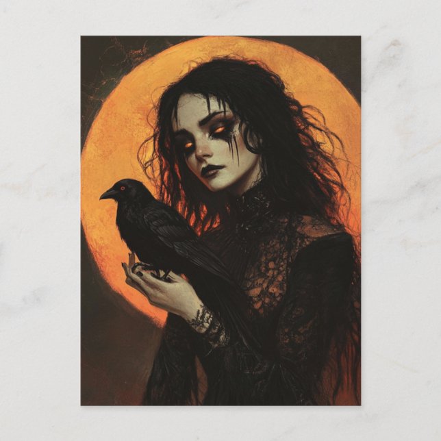 The Lady and Her Crow Postcard (Front)