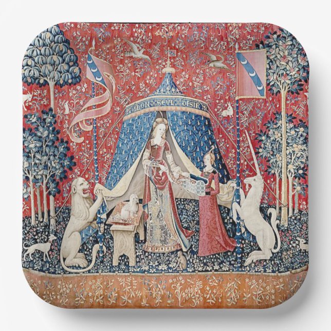 The Lady and the Unicorn 1500 Paris Tapestry Paper Plate (Front)