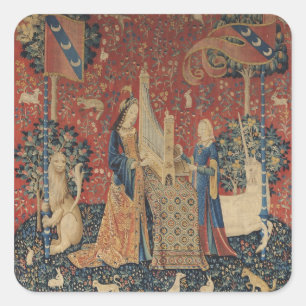 The Lady and the Unicorn: 'Hearing' Square Sticker