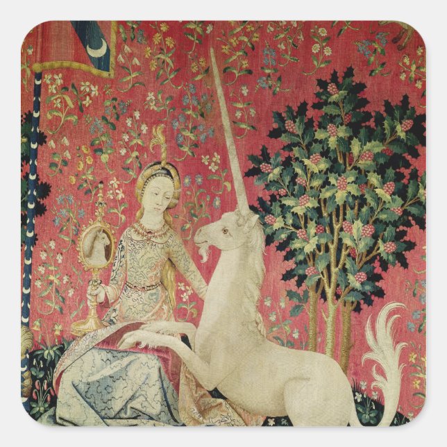 The Lady and the Unicorn: 'Sight' Square Sticker (Front)