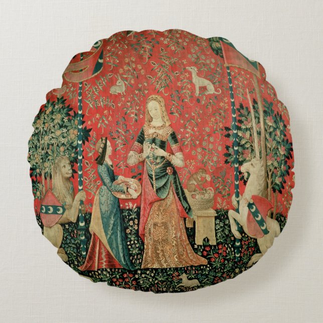 The Lady and the Unicorn: 'Smell' Round Cushion (Front)