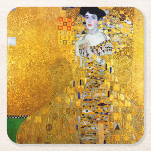 The Lady in Gold, Gustav Klimt Square Paper Coaster