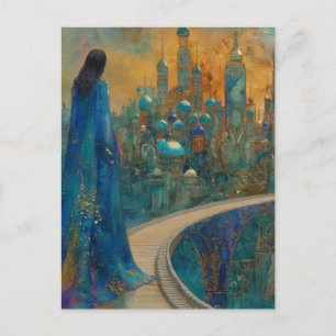 The Lady in the City Dressed in Elegant Blue Postcard