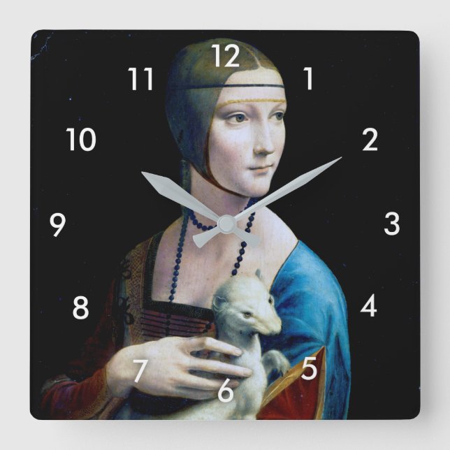 The Lady with an Ermine, Leonardo da Vinci Square Wall Clock (Front)