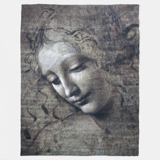 The Lady with Dishevelled Hair, Leonardo da Vinci Fleece Blanket (Front)
