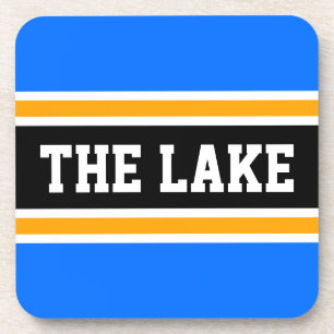 THE LAKE Athletic Bright Blue Yellow Black Stripes Coaster