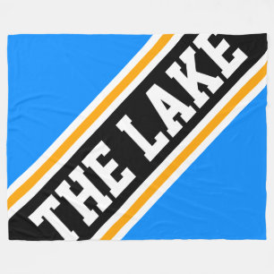 THE LAKE Bright Blue Yellow Black Racing Stripes Fleece Blanket