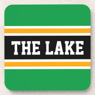THE LAKE Bright Green White Yellow Black Stripes Coaster