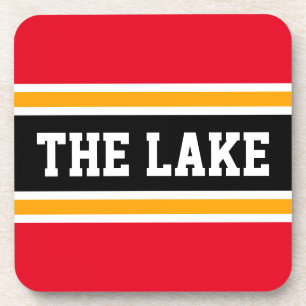 THE LAKE Bright Sporty Red Yellow Black Stripes Coaster