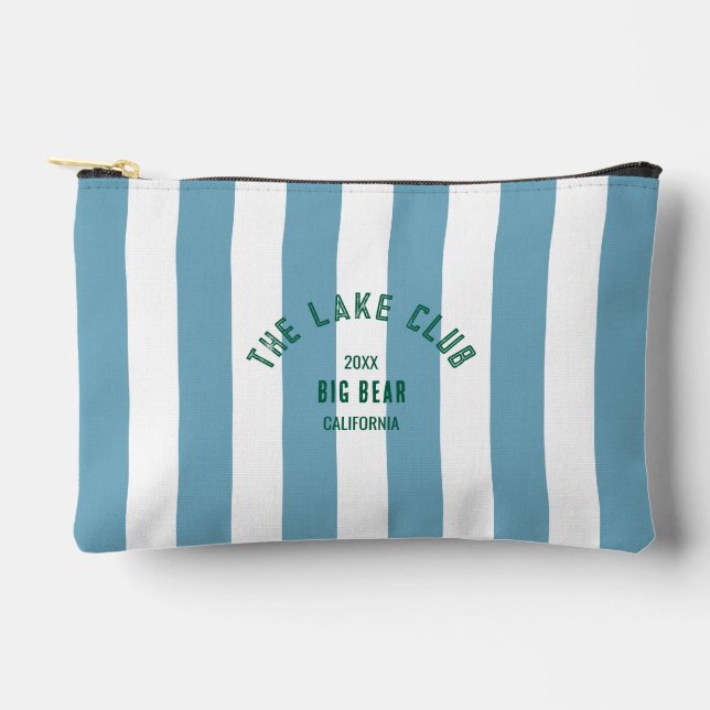 The Lake Club Crest Blue Nautical Stripe Accessory Pouch (Front)