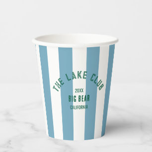 The Lake Club Crest Blue Nautical Stripe  Paper Cups