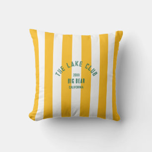 The Lake Club Custom Crest Yellow Nautical Stripe Cushion