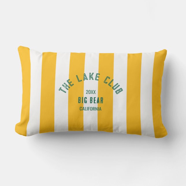 The Lake Club Green Crest Yellow Nautical Stripe Lumbar Cushion (Front)