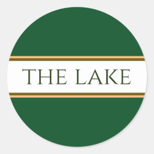 THE LAKE Forest Green White Brown Racing Stripes  Classic Round Sticker