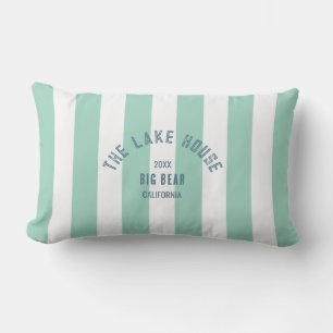 The Lake House Blue Crest Green Nautical Stripe Lumbar Cushion