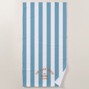 The Lake House Orange Crest Blue Nautical Stripe Beach Towel