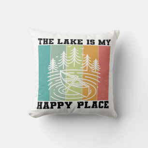 The lake is my Happy Place Distressed Vintage Lake Cushion