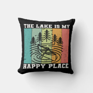 The lake is my Happy Place Distressed Vintage Lake Cushion