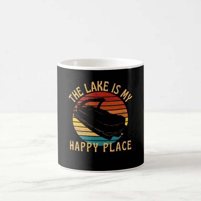 The Lake Is My Happy Place  Pontoon Boat Coffee Mug (Center)
