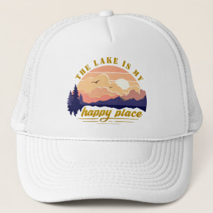 "The Lake is My Happy Place" Vintage Sunset Trucker Hat