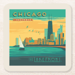The Lakefront   Chicago, Illinois Square Paper Coaster