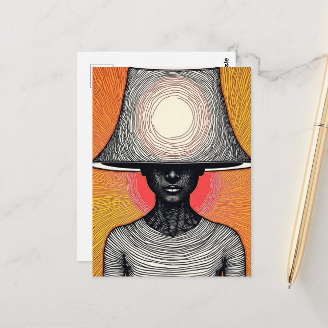 The Lampshade Hat Lady Postcard (Front/Back In Situ)