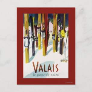 The Land of Sunshine - Skis Standing in Snow Postcard