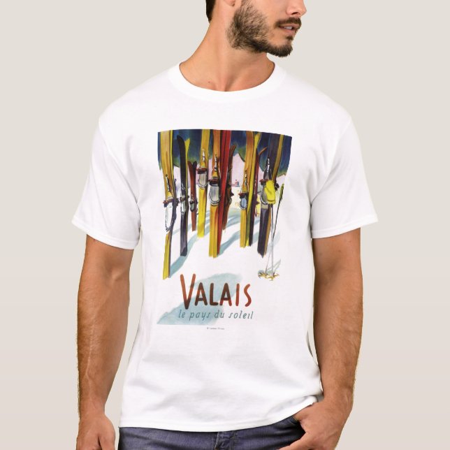 The Land of Sunshine - Skis Standing in Snow T-Shirt (Front)